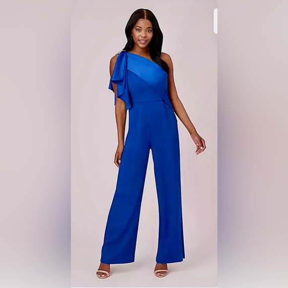 Adrianna Papell Satin Crepe Draped One-Shoulder Jumpsuit